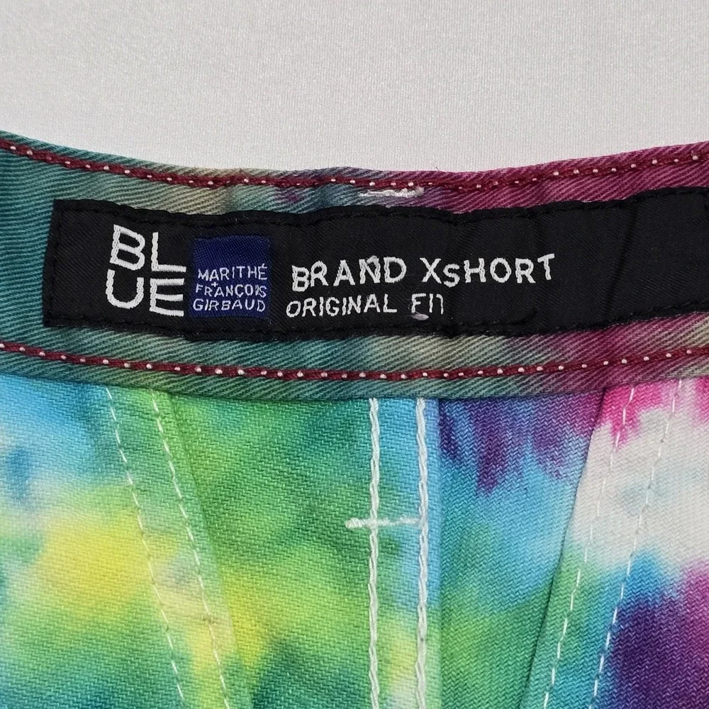 Marithe Francois Girbaud BLU Y2K Tie Dye Graphic Denim Shorts Vintage Mens 34 - Picture 5 of 12